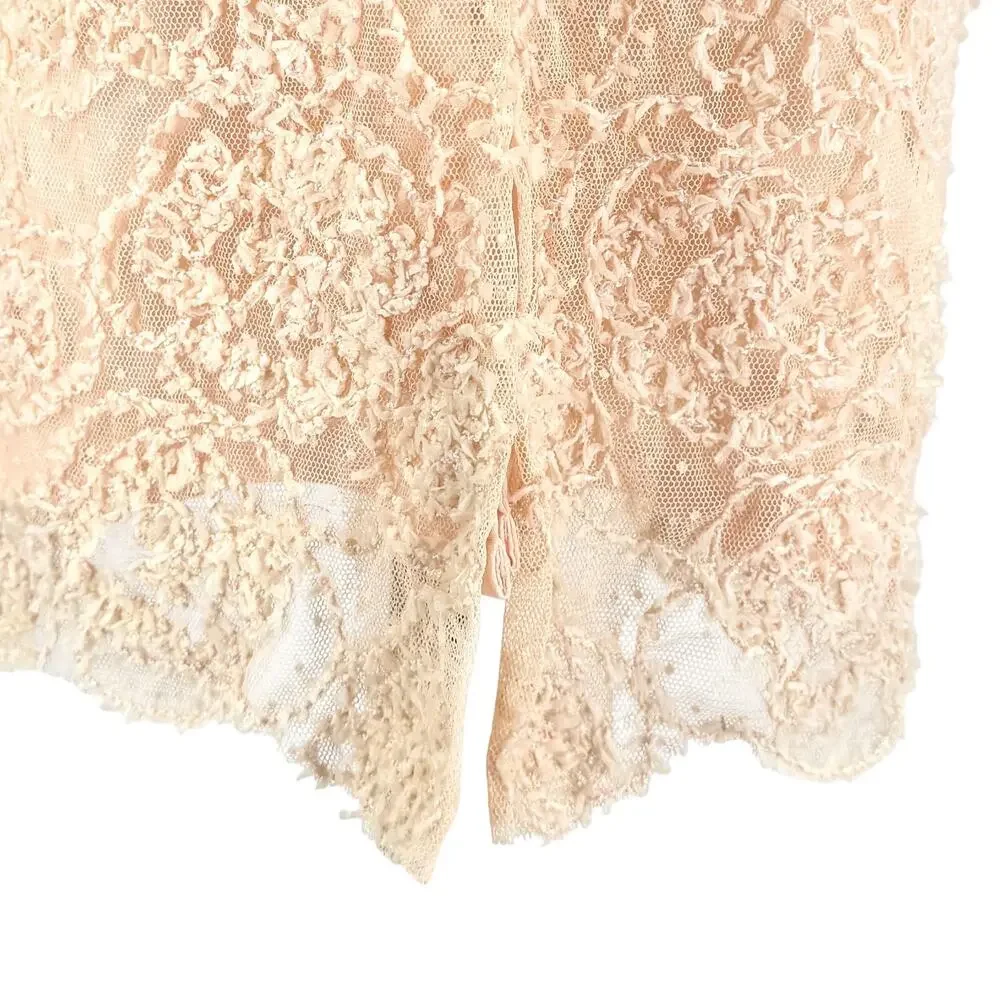 Vintage 90s Albert Nipon Evening Blush Pink Lace Skirt Blouse Set